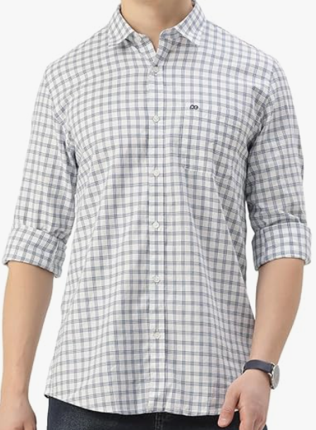 Peter England Men's Slim Fit checkered casual shirt