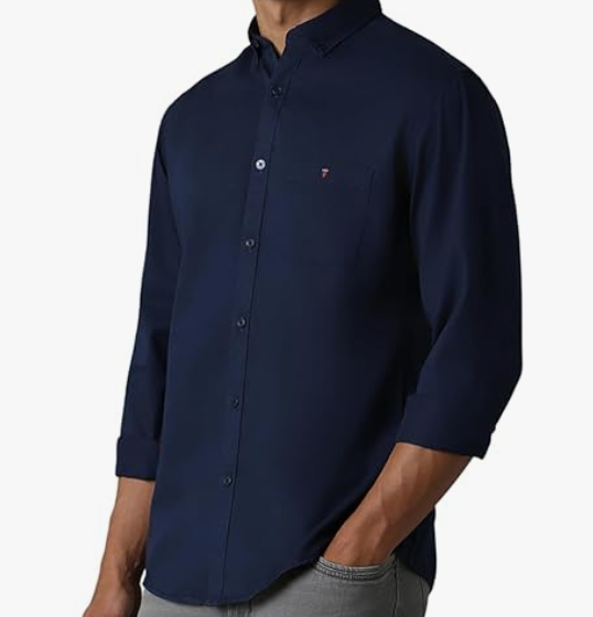 Louis Philippe Men's Slim Fit design with a Semi Cutaway Collar